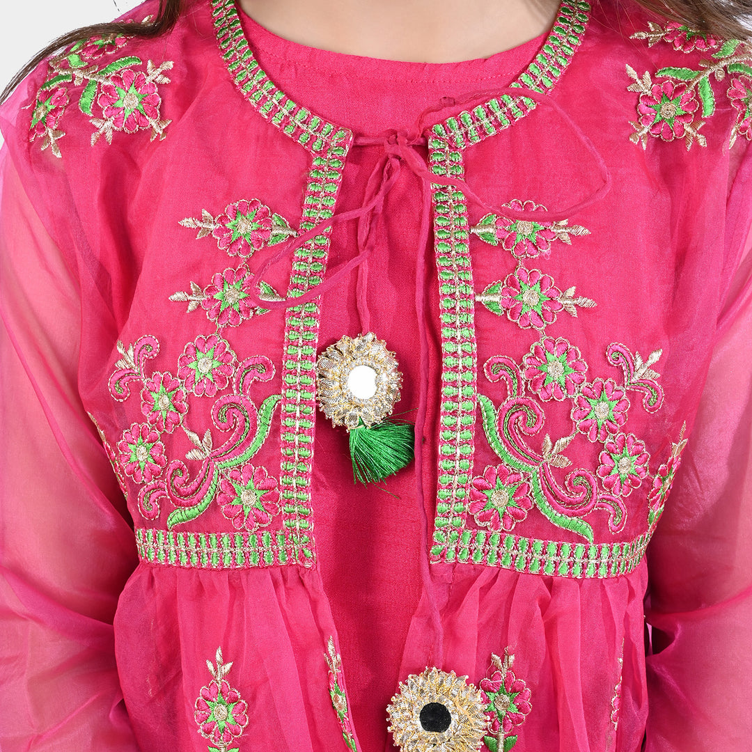 Girls Organza 4PC Suit Khwaab-Hot Pink