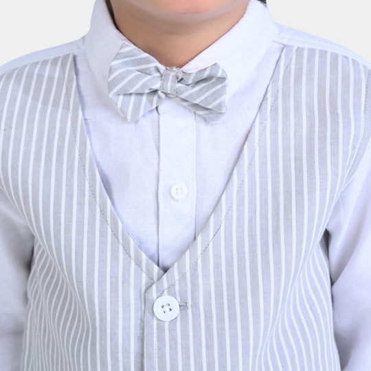 Boys Cotton 2PC Suit Grey - Stripes