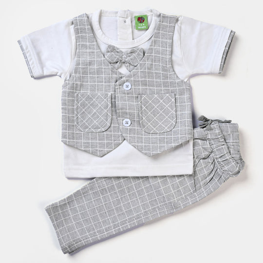 Infant Boys 2 PC Suit Knitted Square-GREY