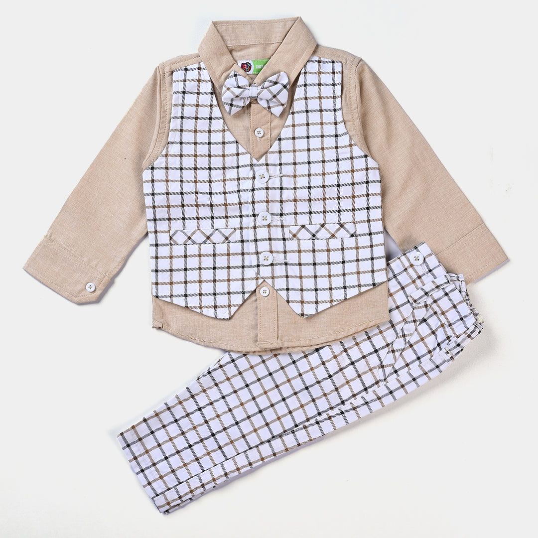 Infant Boys Suit Check-Off White