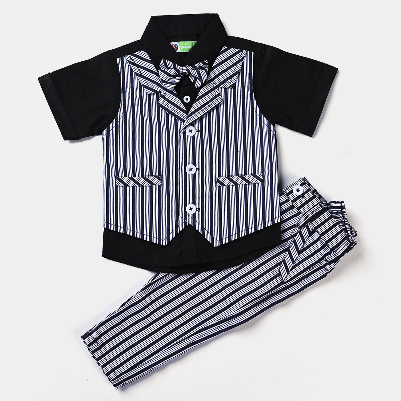 Infant Boys Suit B&W Stripes-BLACK