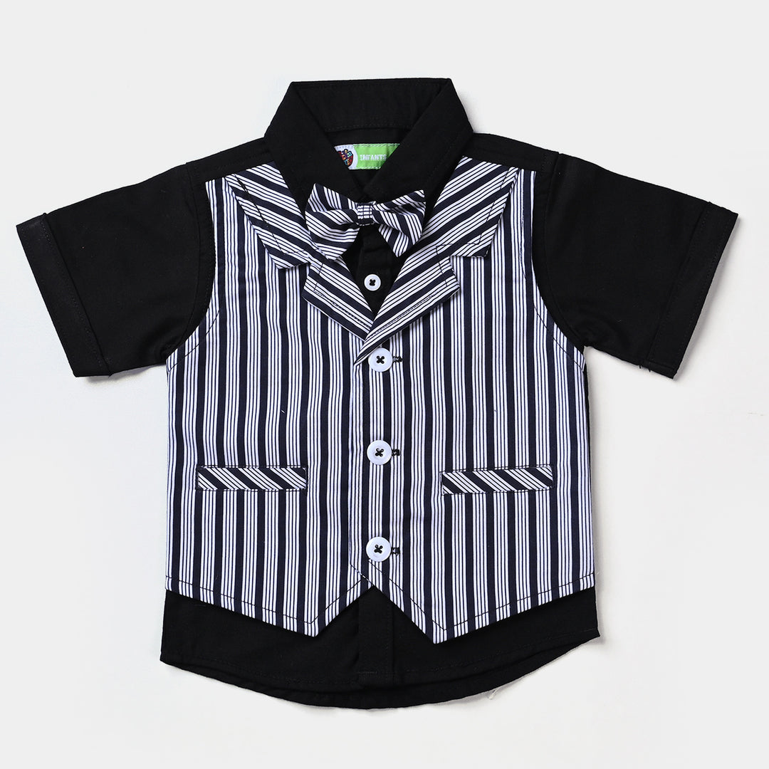 Infant Boys Suit B&W Stripes-BLACK