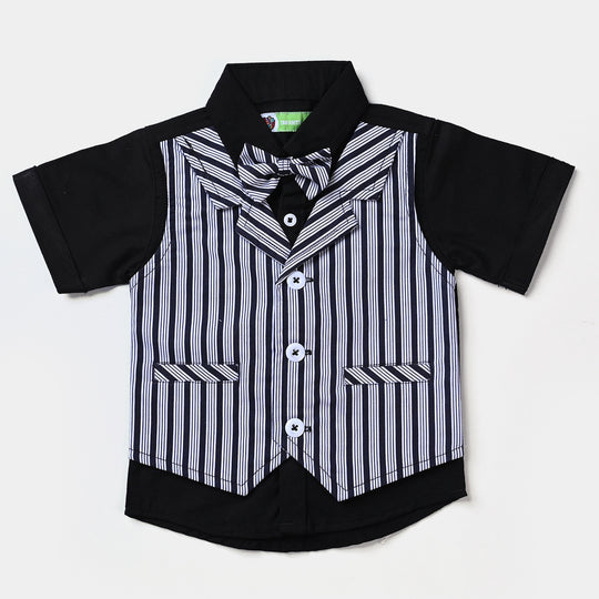 Infant Boys Suit B&W Stripes-BLACK