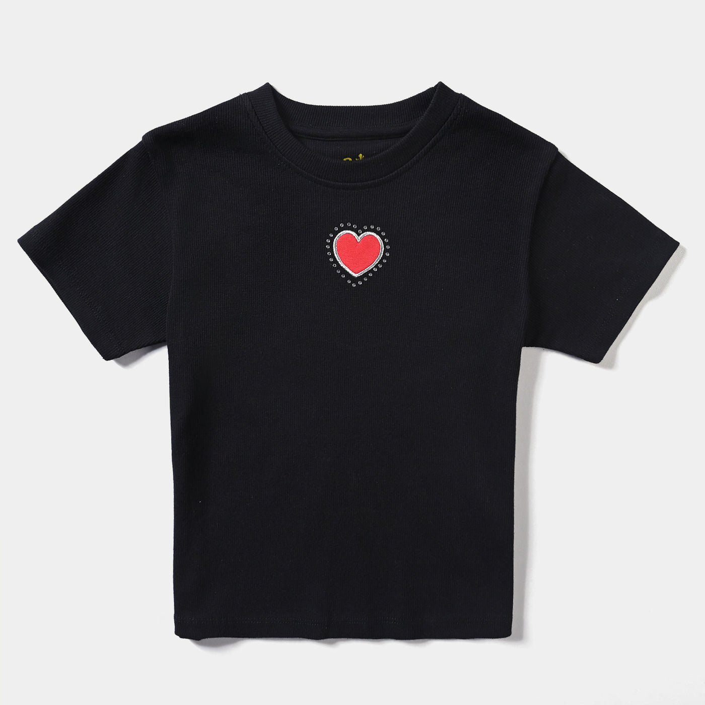 Girls Cotton Jersey T-Shirt H/S Heart-Jet Black