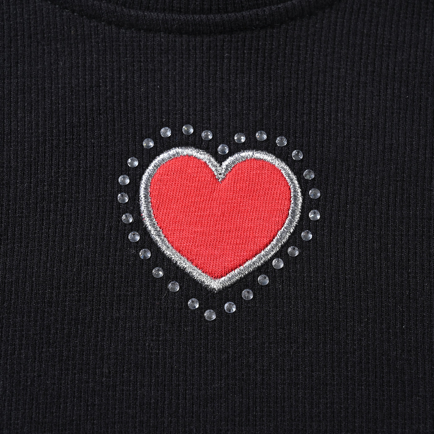 Girls Cotton Jersey T-Shirt H/S Heart-Jet Black