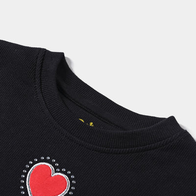 Girls Cotton Jersey T-Shirt H/S Heart-Jet Black