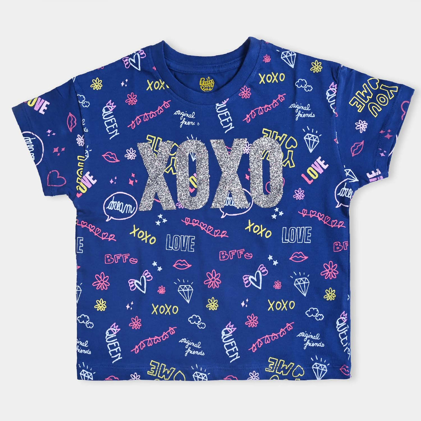 Girls Cotton Jersey T-Shirt H/S Xoxo-Navy