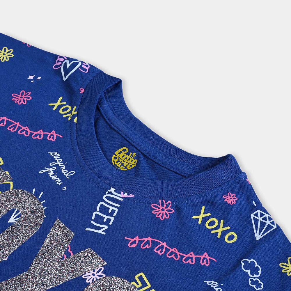 Girls Cotton Jersey T-Shirt H/S Xoxo-Navy