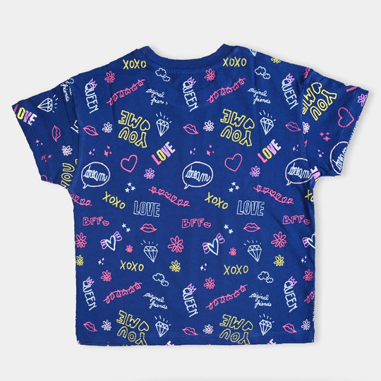 Girls Cotton Jersey T-Shirt H/S Xoxo-Navy