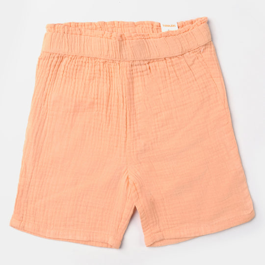 Girls Cotton Short Seersucker-Peach