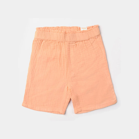Girls Cotton Short Seersucker-Peach