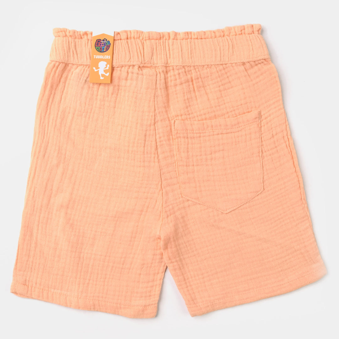 Girls Cotton Short Seersucker-Peach