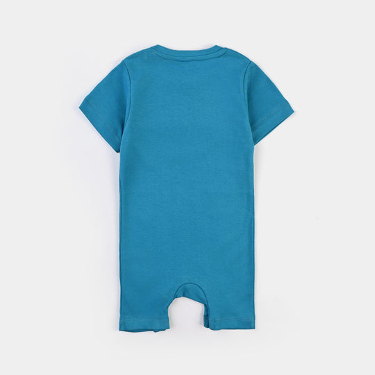 Infant Boys Cotton Interlock Knitted Romper Peanuts-Fjord Blue