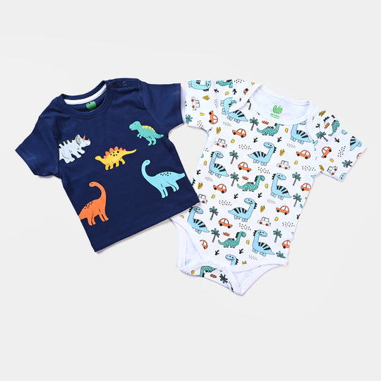 Infant Boys Cotton Jersey 2 Piece Set Dinosaurs- True Navy