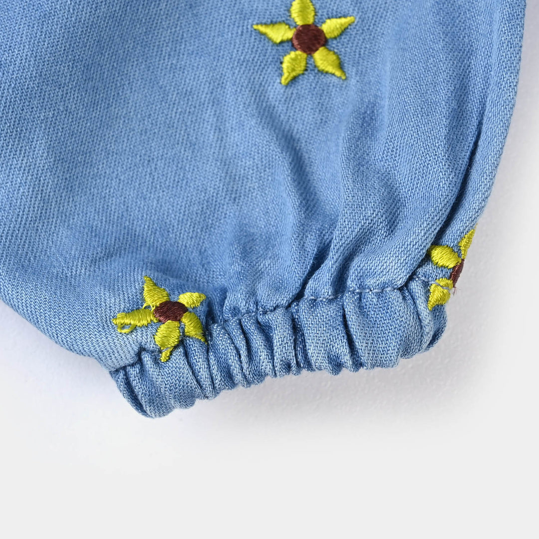 Infant Girls Tensile Denim Top EMB Sunflower-LIGHT BLUE