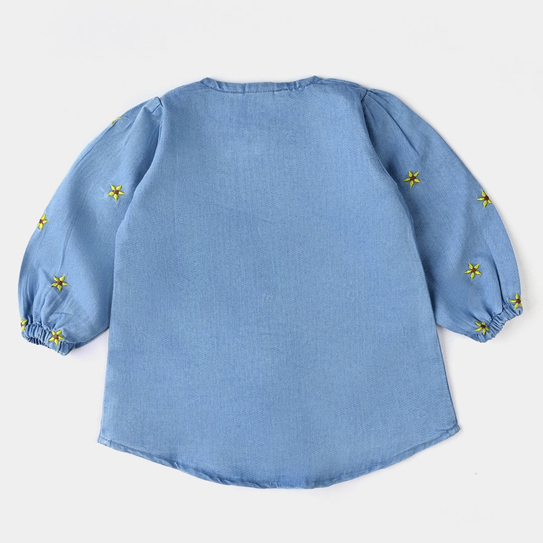 Infant Girls Tensile Denim Top EMB Sunflower-LIGHT BLUE