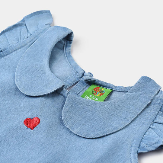 Infant Girls Top Light Denim Hearts-LIGHT BLUE