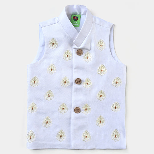 Infant Boys Raw Silk Waistcoat (Royal)-Off White