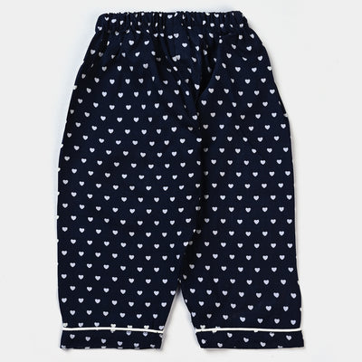 Infant Girls Cotton Woven Night Suit Hearts-NAVY