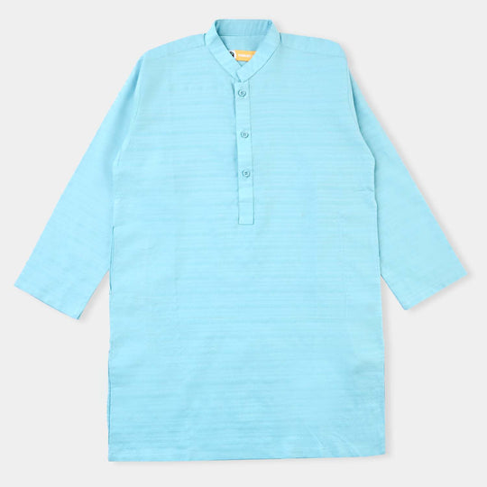 Boys-Jacquard Basic Kurta (Tropical-Breeze)-L/BLUE