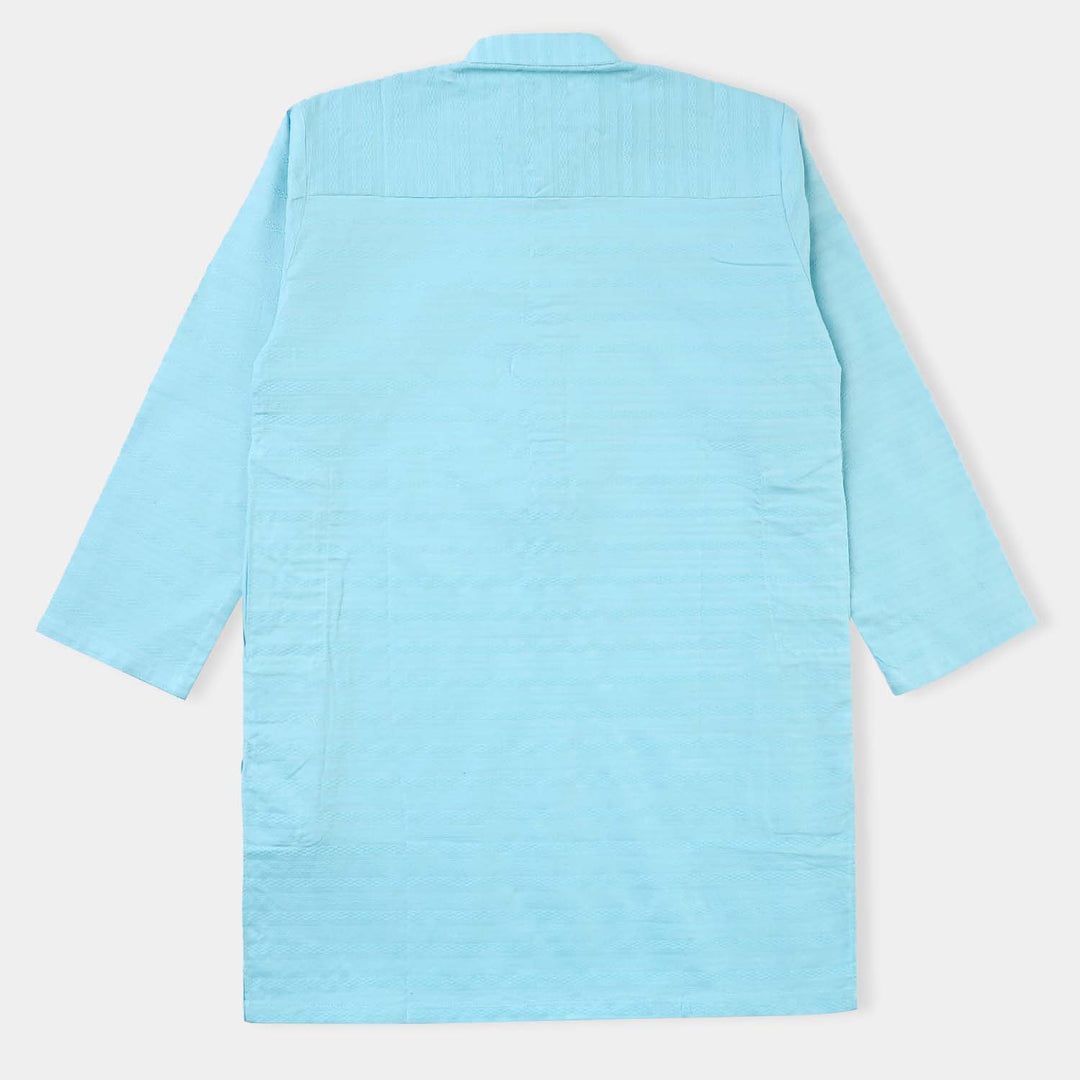 Boys-Jacquard Basic Kurta (Tropical-Breeze)-L/BLUE