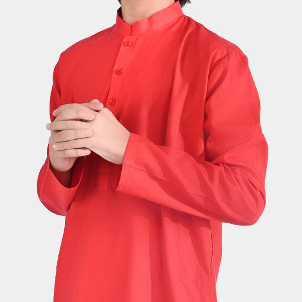 Boys Jacquard Basic Kurta-Red