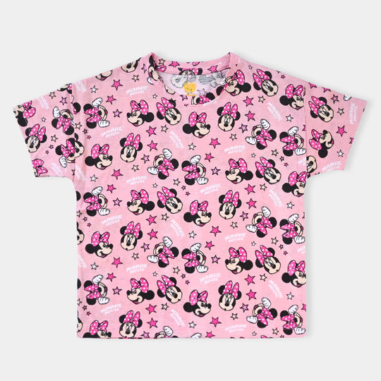 Girls Cotton Jersey T-Shirt H/S Minnie & Flowers-C.Pink