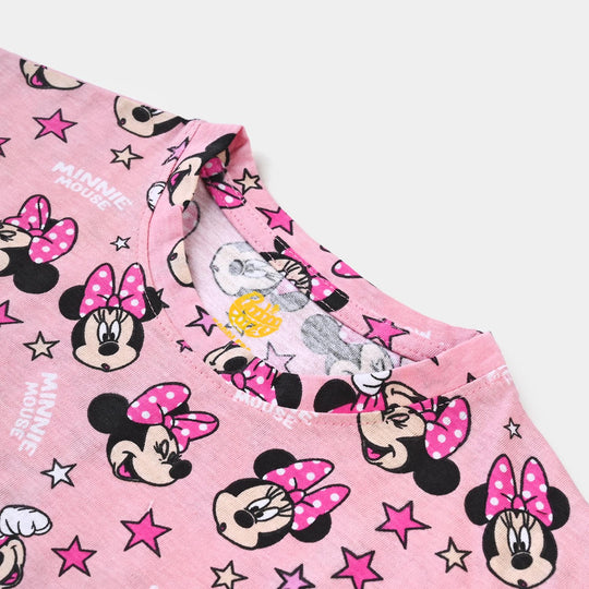 Girls Cotton Jersey T-Shirt H/S Minnie & Flowers-C.Pink