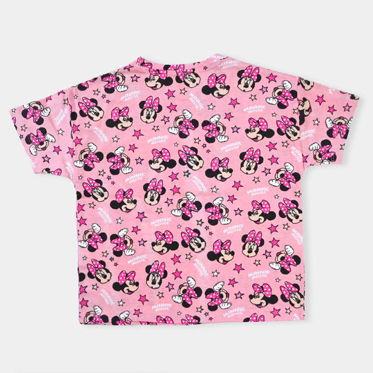 Girls Cotton Jersey T-Shirt H/S Minnie & Flowers-C.Pink