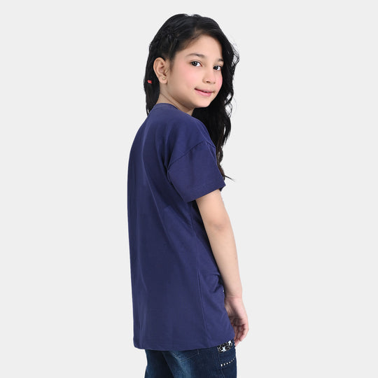 Girls Cotton Jersey T-Shirt H/S Heart-True Navy