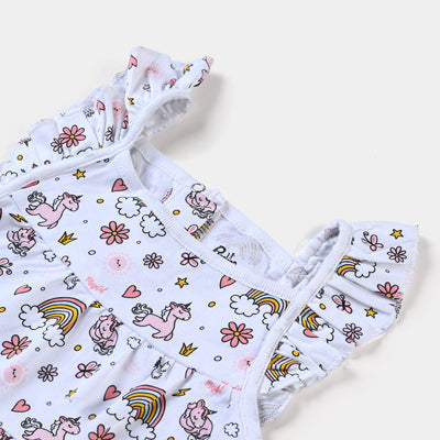 Infant Girls Cotton Poplin Knitted Romper-White