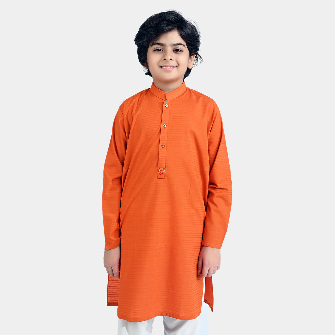 Boys Jacquard Kurta (Metal Loop) - Orange