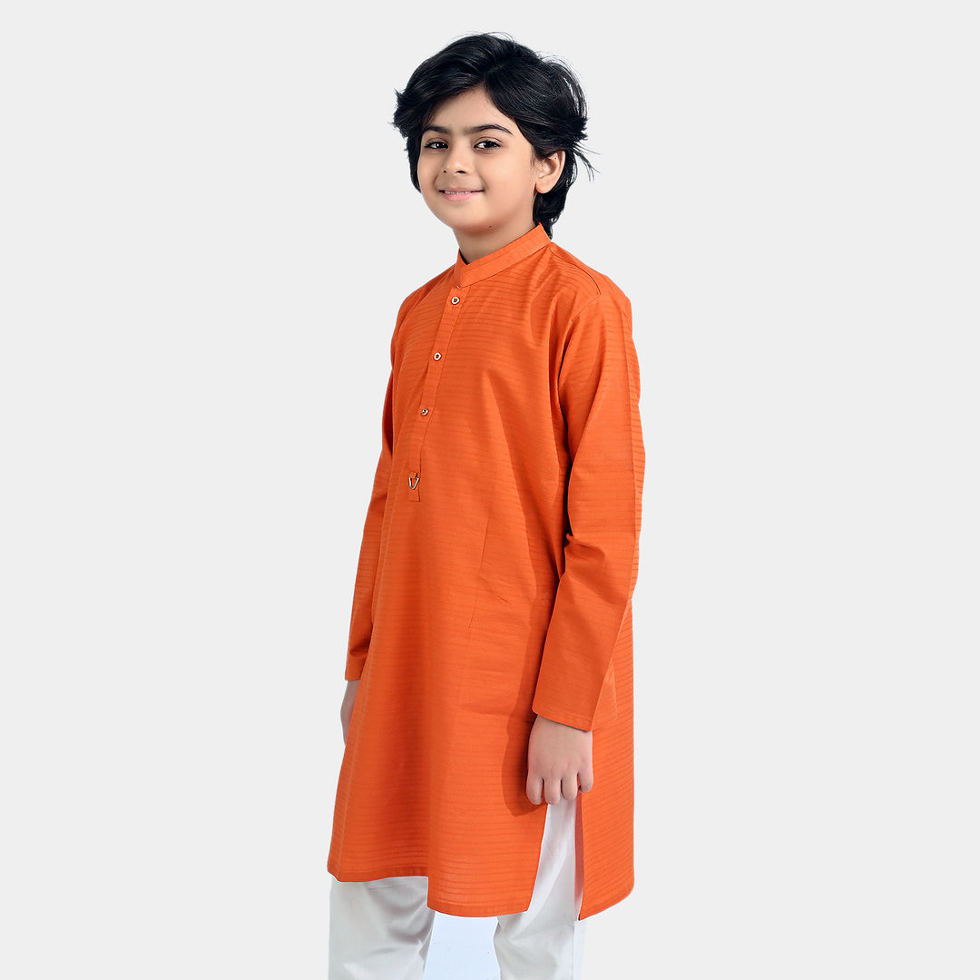 Boys Jacquard Kurta (Metal Loop) - Orange