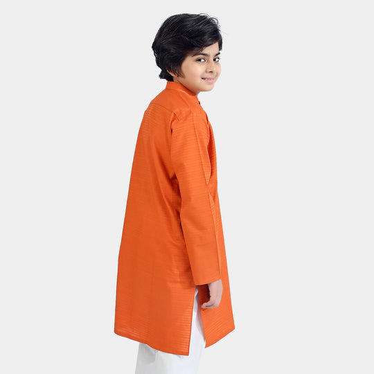 Boys Jacquard Kurta (Metal Loop) - Orange