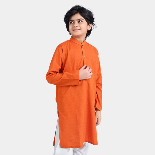 Boys Jacquard Kurta (Metal Loop) - Orange