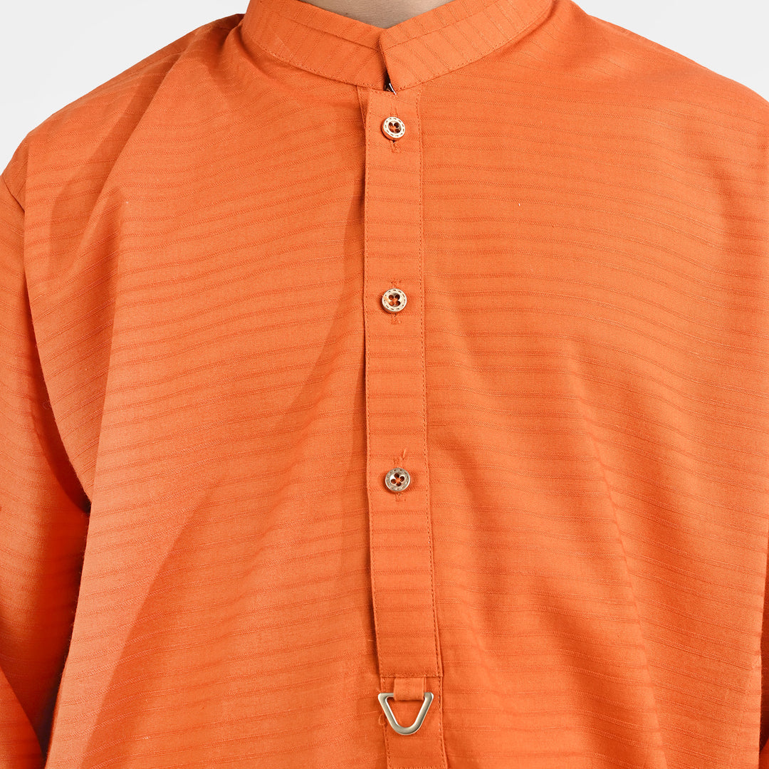 Boys Jacquard Kurta (Metal Loop) - Orange