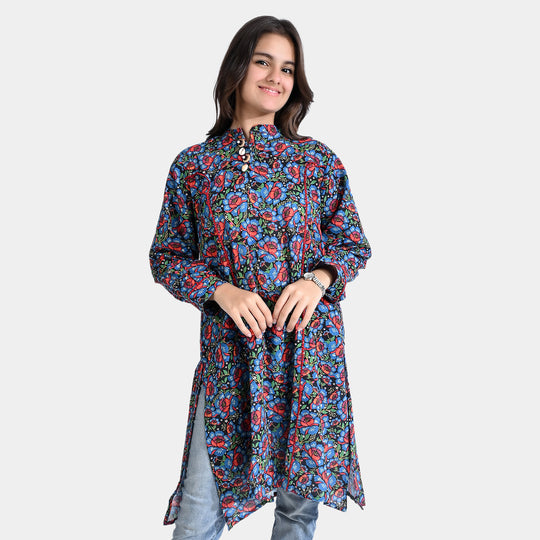 Teens Girls Cotton Slub Printed kurti Cassia-Multi