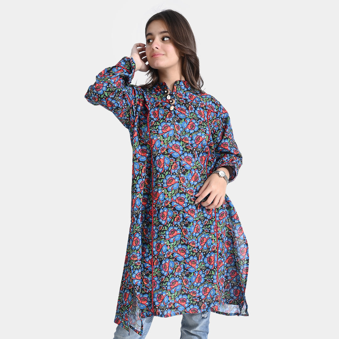 Teens Girls Cotton Slub Printed kurti Cassia-Multi