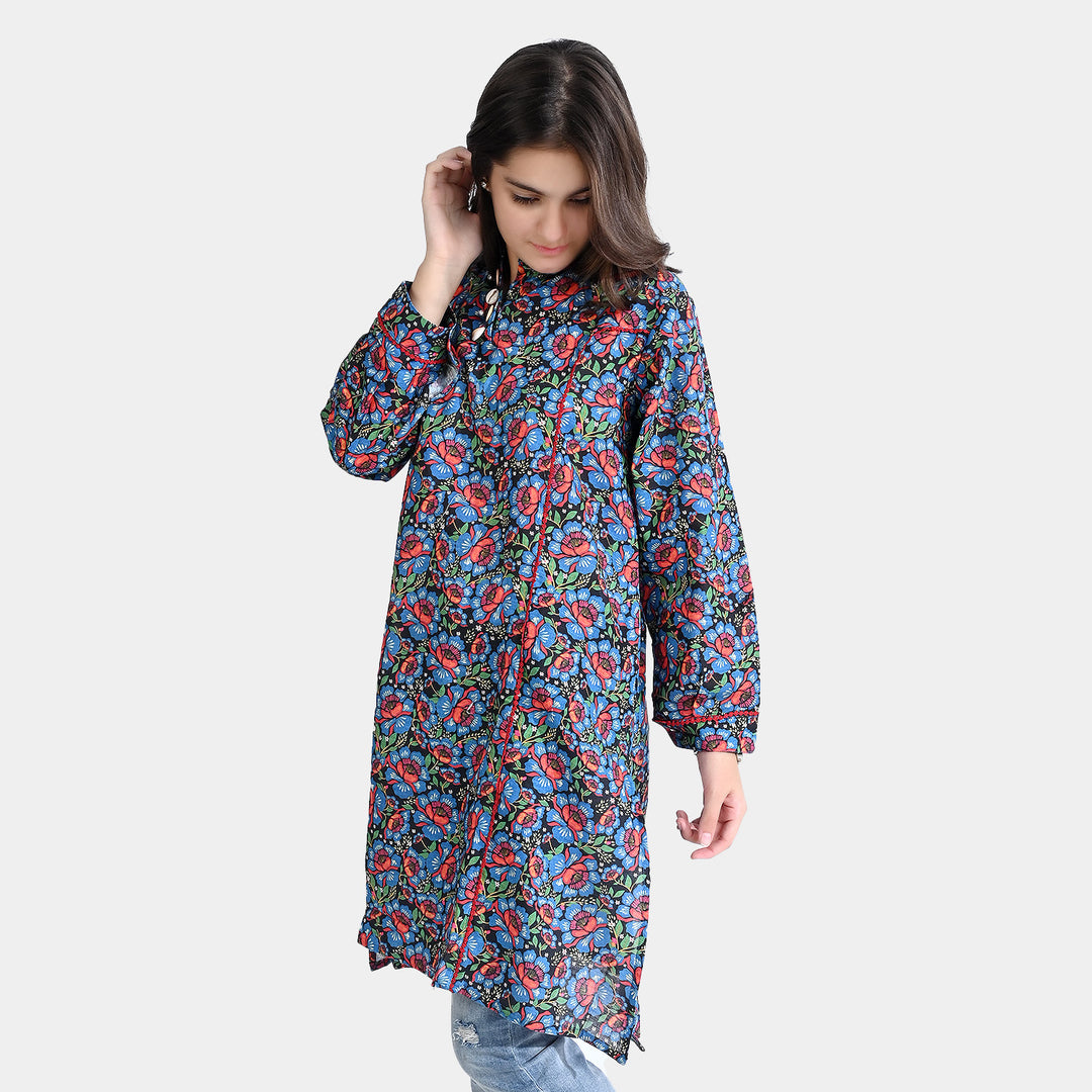 Teens Girls Cotton Slub Printed kurti Cassia-Multi