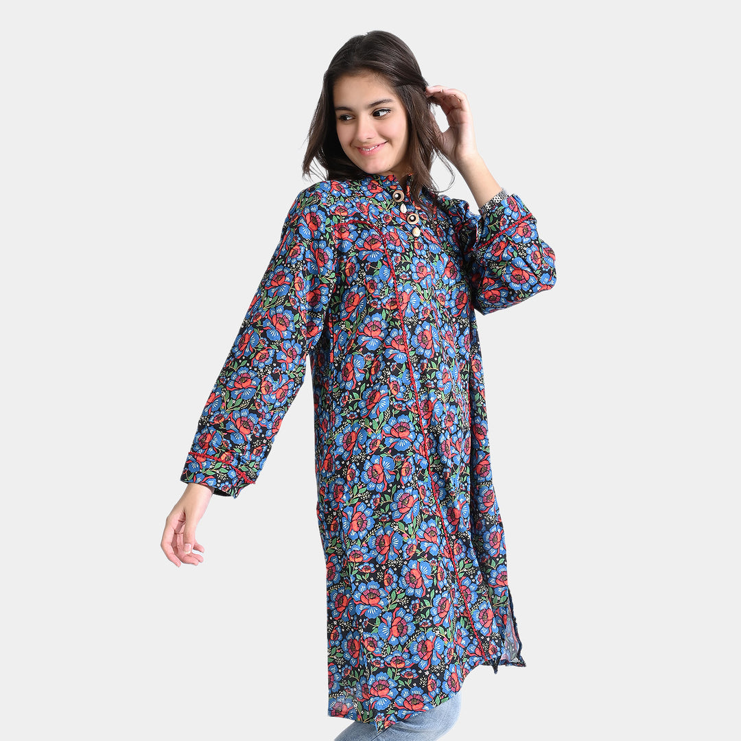 Teens Girls Cotton Slub Printed kurti Cassia-Multi