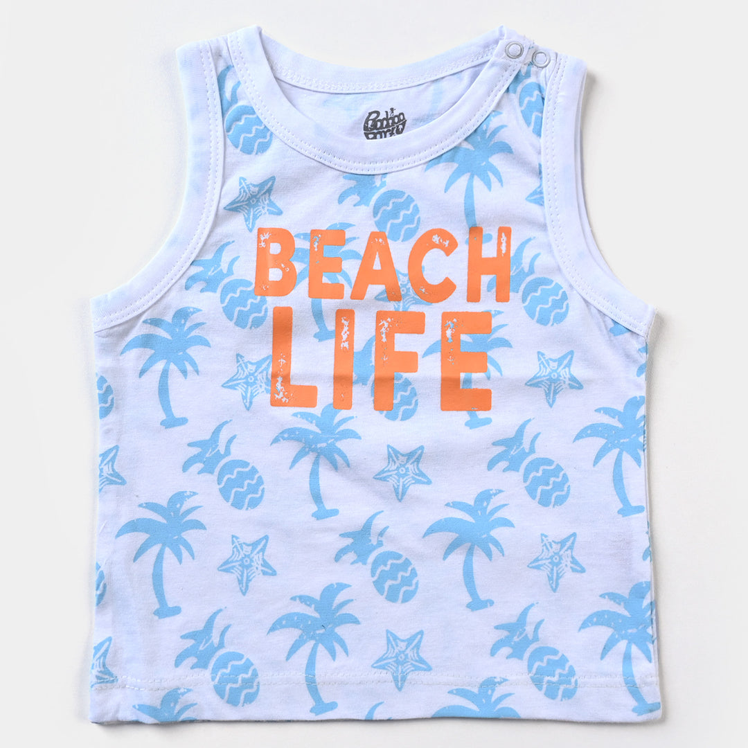 Infant Boys Cotton Jersey Sando Beach Life-White