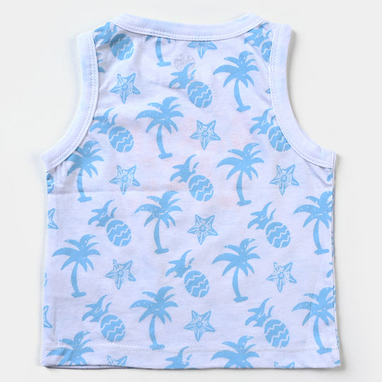 Infant Boys Cotton Jersey Sando Beach Life-White