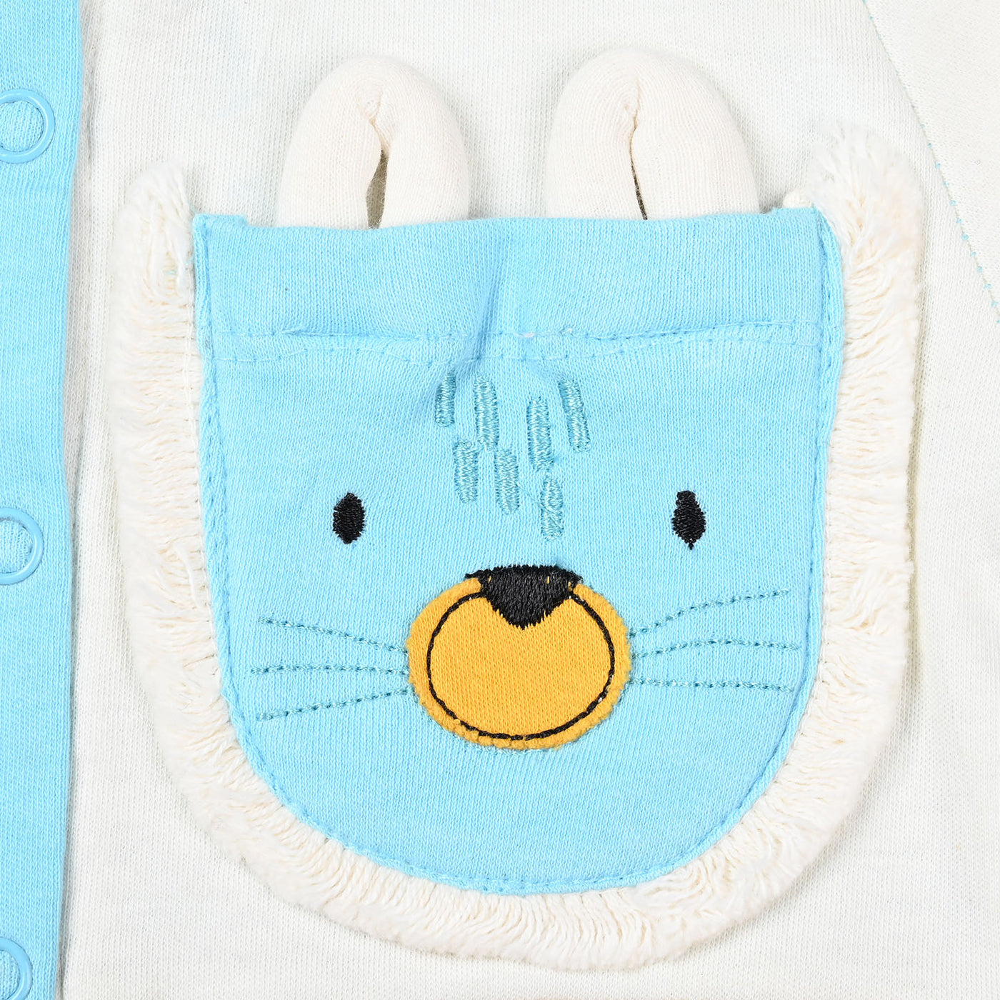 Infant Boys Cotton Interlock Knitted Romper Cat Face Pocket-Blue Elixir