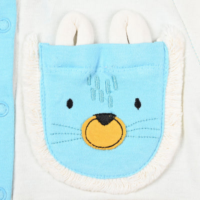 Infant Boys Cotton Interlock Knitted Romper Cat Face Pocket-Blue