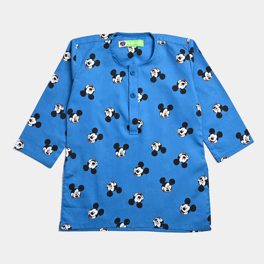 Infant Boys Cotton Poplin Printed Kurta-Blue