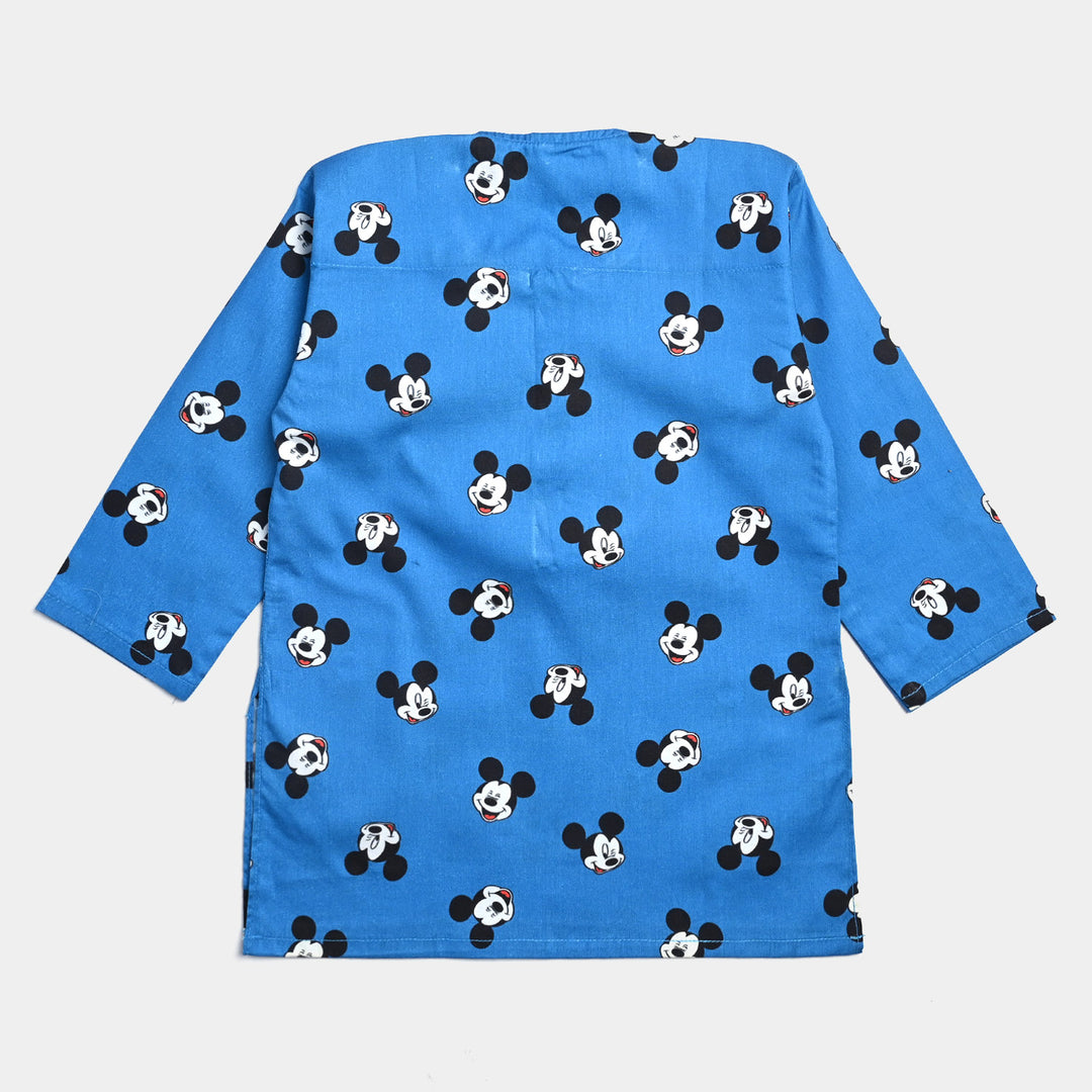 Infant Boys Cotton Poplin Printed Kurta-Blue