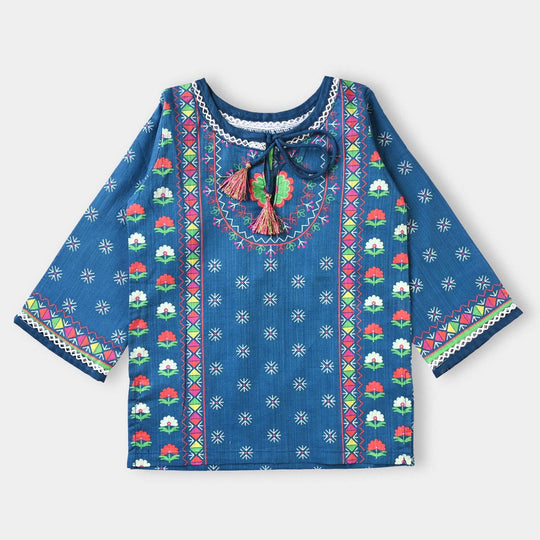 Infant Girls Cotton Slub Printed Kurti Kailash Art-Blue