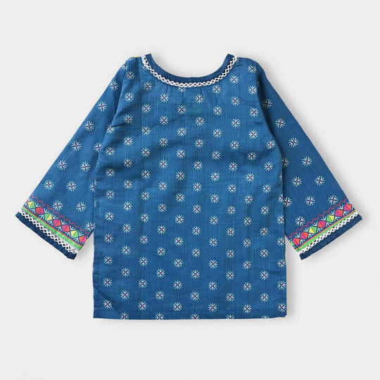 Infant Girls Cotton Slub Printed Kurti Kailash Art-Blue