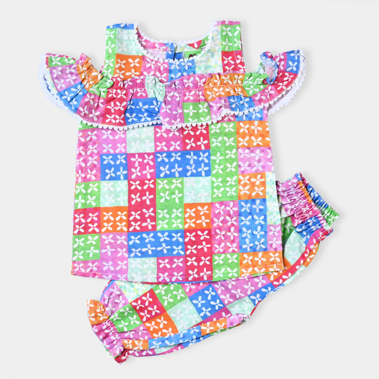 Infant Girl Cotton Slub Printed 2 PCs Suit Glamour-Multi