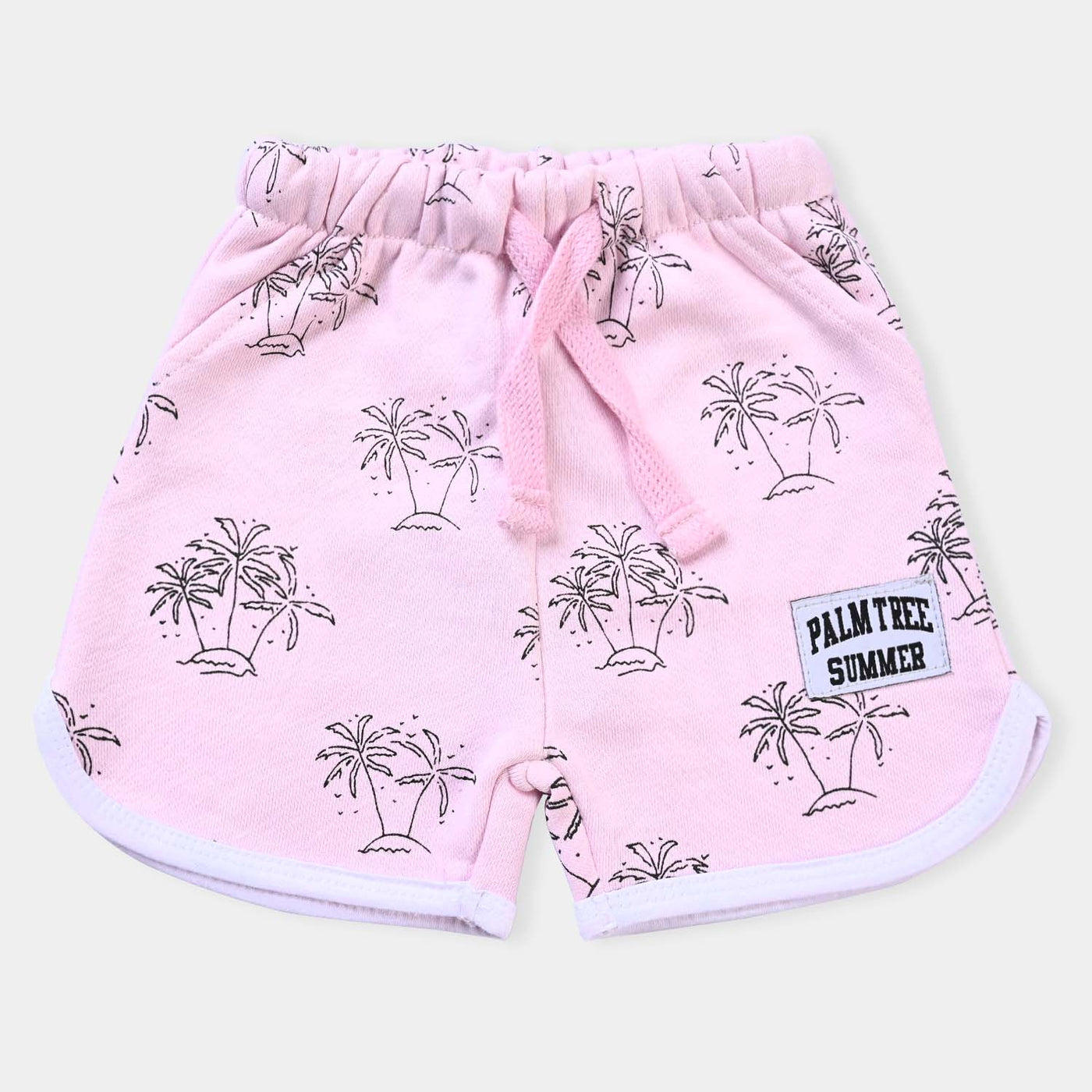 Infant Girls Cotton Terry Knitted Short Palm Tree-Candy Pink